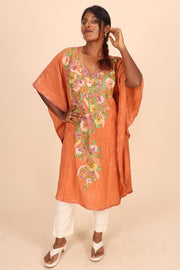 Brick Orange Sozni Embroidered Cotton Kaftan