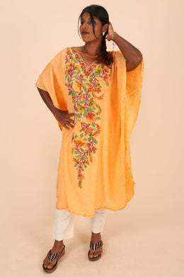 Tuscan Yellow   Sozni Embroidered Cotton Kaftan 10070454