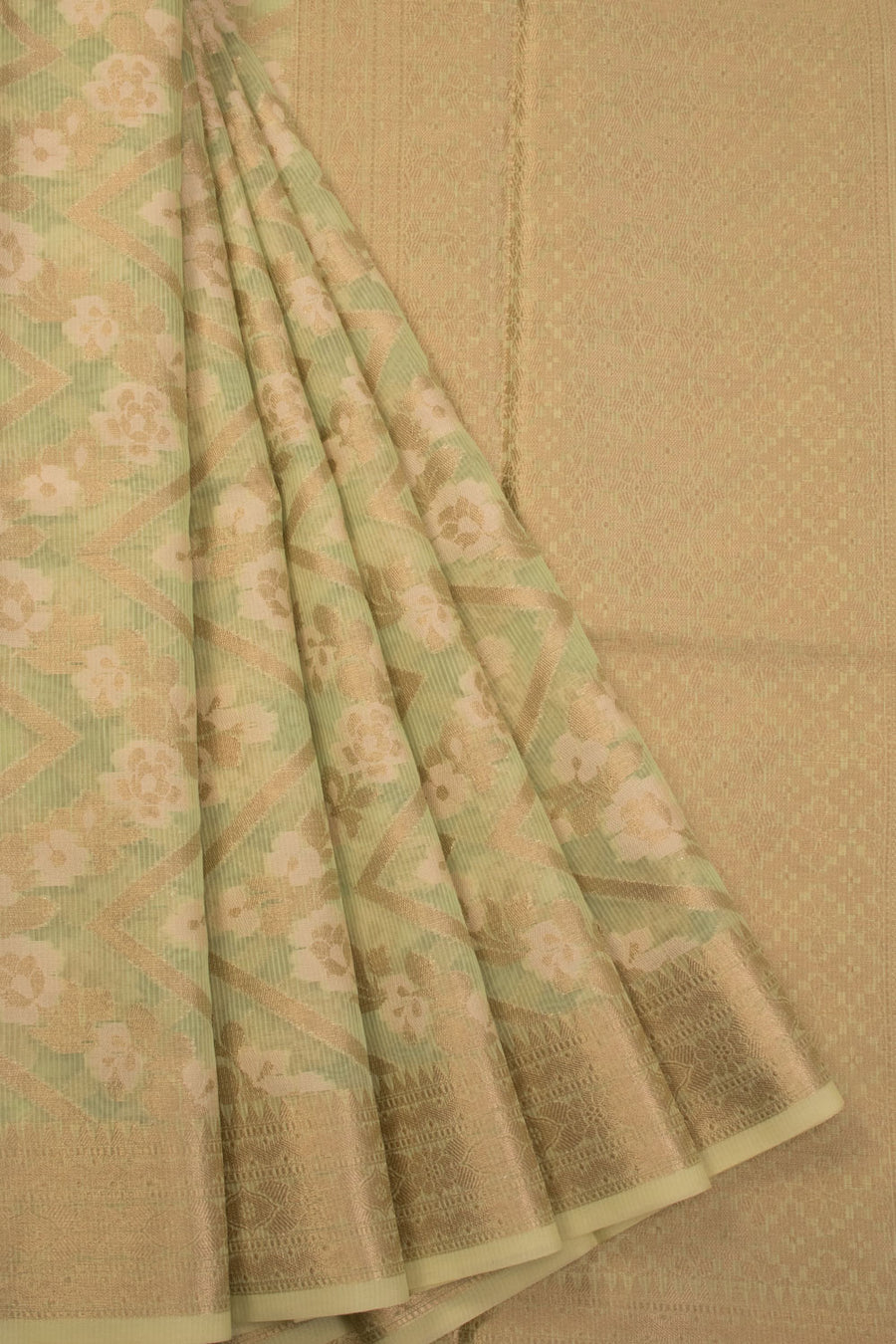 Mint Green Handloom Banarasi Silk Cotton Saree 10070491