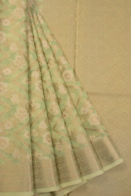 Mint Green Handloom Banarasi Silk Cotton Saree 10070491