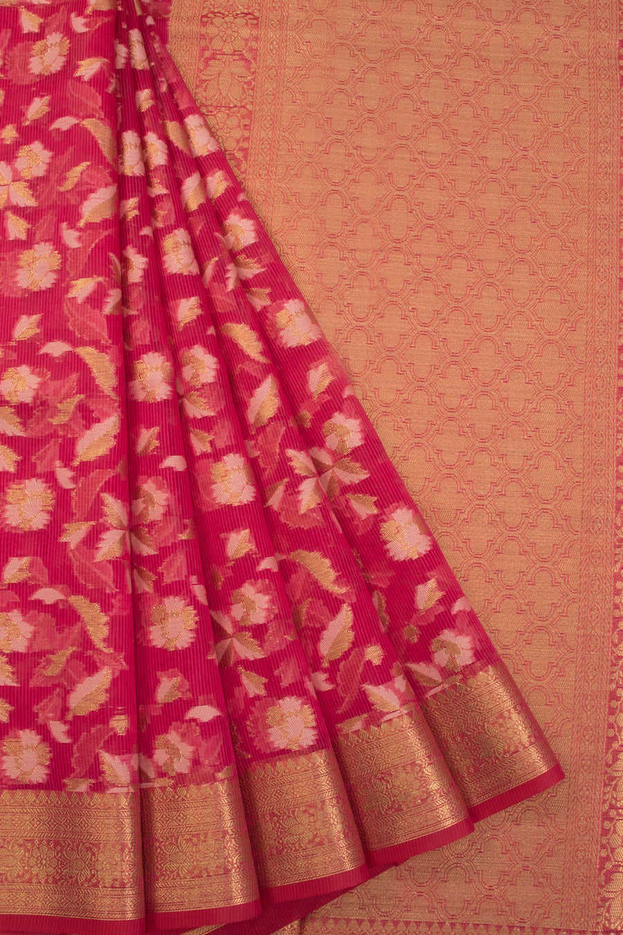 Bright Pink Handloom Banarasi Silk Cotton Saree 10070493