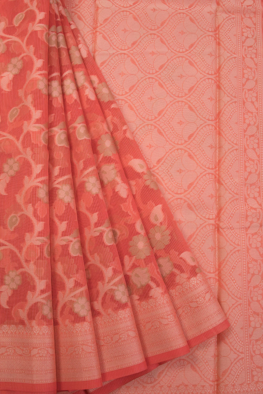 Vermillion Orange Handloom Banarasi Silk Cotton Saree 10070497