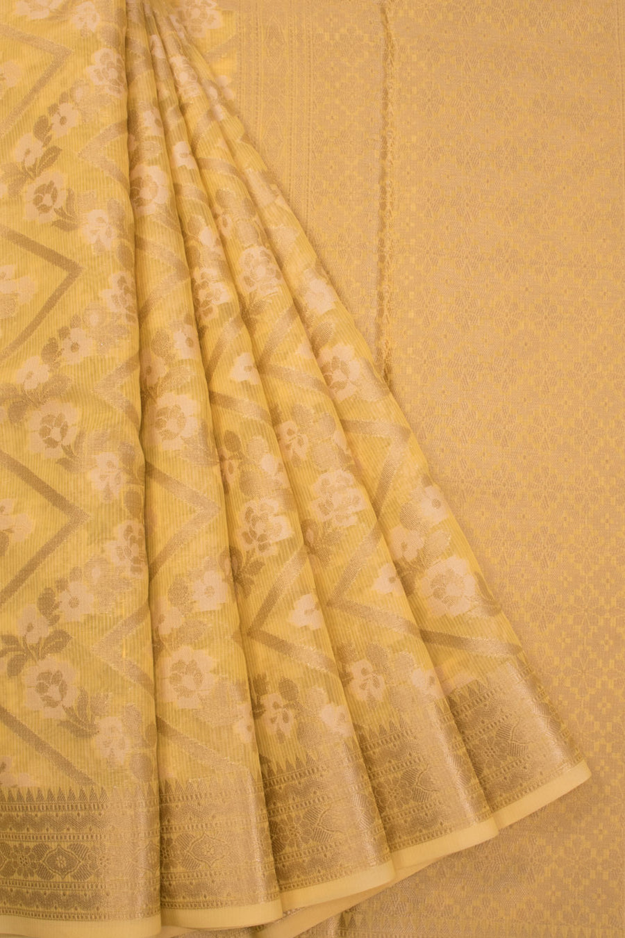 Mellow Yellow Handloom Banarasi Silk Cotton Saree 10070502