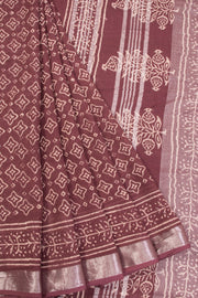Deep Maroon Hand Block Printed linen saree