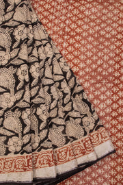 Black Hand Block Printed linen saree
