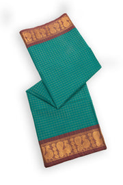 Seagrass Teal Green Handloom Kanchi Cotton Saree With Peacock Zari Border 10076591