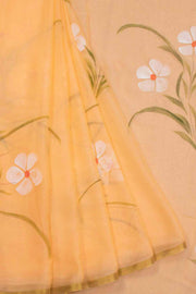 Coral Orange Hand Painted Chiffon Saree 10070970