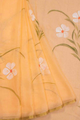 Coral Orange Hand Painted Chiffon Saree 10070970