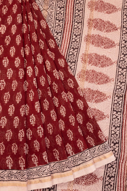 Deep Maroon Bagh Printed Silk Cotton Saree 10071007 - Avishya