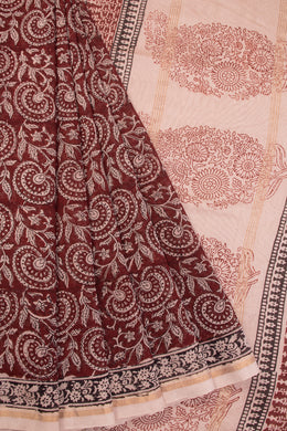 Deep Maroon Bagh Printed Silk Cotton Saree 10071010 - Avishya