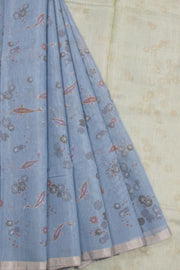 Powder Blue Handloom Chanderi Silk Cotton Saree