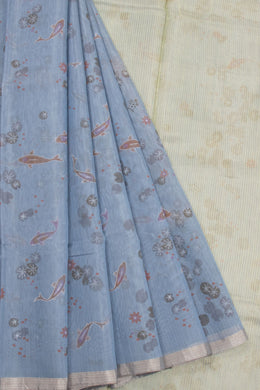 Powder Blue Handloom Chanderi Silk Cotton Saree