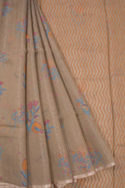 Brown Handloom Printed Chanderi Silk Cotton Saree 