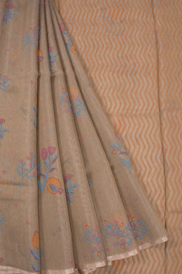 Brown Handloom Printed Chanderi Silk Cotton Saree 