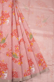 Pink Handloom Printed Chanderi Silk Cotton Saree