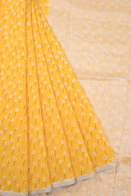 Yellow Handloom Printed Chanderi Silk Cotton Saree