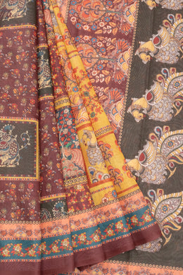 Deep Maroon Kalamkari Print Malai Cotton Saree