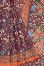Brown Kalamkari Print Malai Cotton Saree