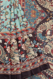Powder Blue Kalamkari Print Malai Cotton Saree