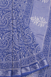 Blue Hand Block Printed Linen Saree