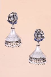 Oxidised Earring With Peacock Motif