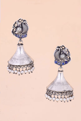 Oxidised Earring With Peacock Motif