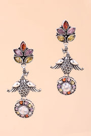 Multi Colour Oxidised Earring With Peacock Motif