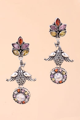 Multi Colour Oxidised Earring With Peacock Motif