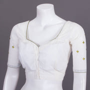 White Slub Cotton Embroidered Blouse