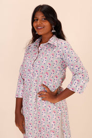 Grey Handblock Printed Cotton Kurta 