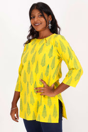 Yellow Rose Kutchi Hand Block Printed Cotton Kurti 10071556
