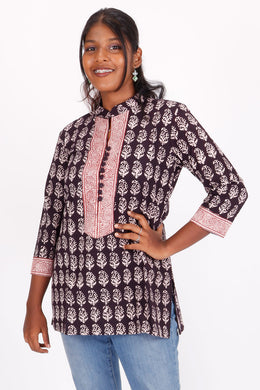 Black Raspberry Bagh Printed Cotton Kurti 10071568