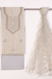 Grey Sequin Embroidered Silk 3-Piece Salwar Suit Material 10071609