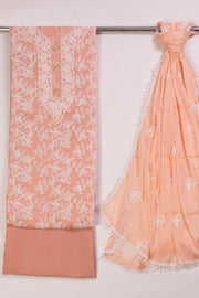Peach Embroidered Silk 3-Piece Salwar Suit Material 10071610
