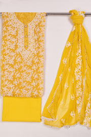Yellow Embroidered Silk 3-Piece Salwar Suit Material 10071612