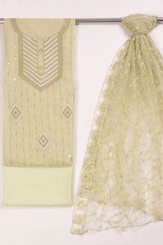 Sage Green Sequin Embroidered Silk 3-Piece Salwar Suit Material 10071613
