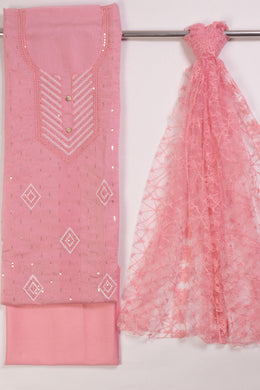 Pink Sequin Embroidered Silk 3-Piece Salwar Suit Material 10071614