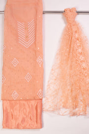 Peach Sequin Embroidered Silk 3-Piece Salwar Suit Material 10071615
