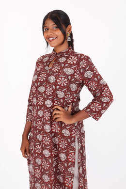 Maroon Jahota Hand Block Cotton Kurta