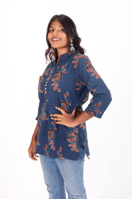 Lowes Blue Ajrakh Printed Cotton Kurti 10072038