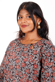 Rustic Black Ajrakh Printed Cotton Kurti 10072039