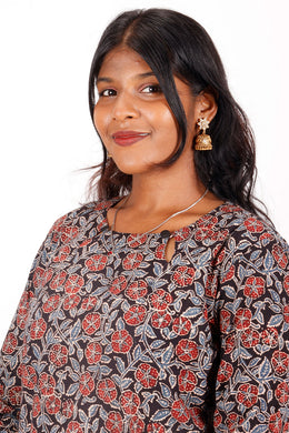 Rustic Black Ajrakh Printed Cotton Kurti 10072039