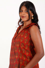 Persian Red Ajrakh Printed Cotton Kurti 10072041
