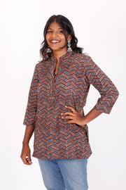 Deep Brown Ajrakh Printed Cotton Kurti 10072042