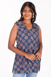 Ebullient Blue Ajrakh Printed Cotton Kurti 10072043