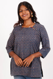 Warriors Blue Ajrakh Printed Cotton Kurti 10072044
