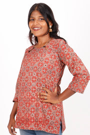 Spanish Red Ajrakh Printed Cotton Kurti 10072057