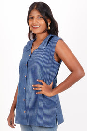 Indigo Striped Hand Block Printed Cotton Kurti 10072064