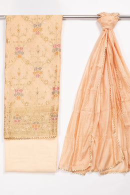 Peach Blended Silk 3-Piece Salwar Suit Material