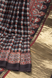 Black Ajrakh Printed Modal Silk Saree